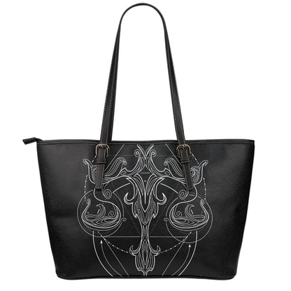 Black And White Libra Sign Print Leather Tote Bag