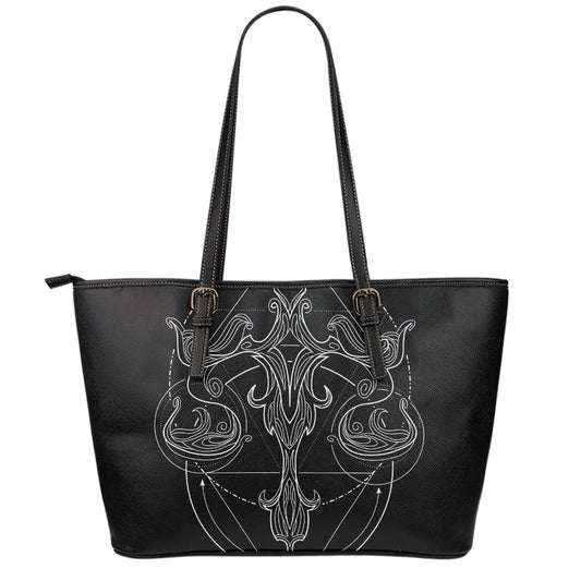 Black And White Libra Sign Print Leather Tote Bag