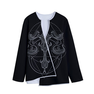 Black And White Libra Sign Print Long Sleeve Short Coat