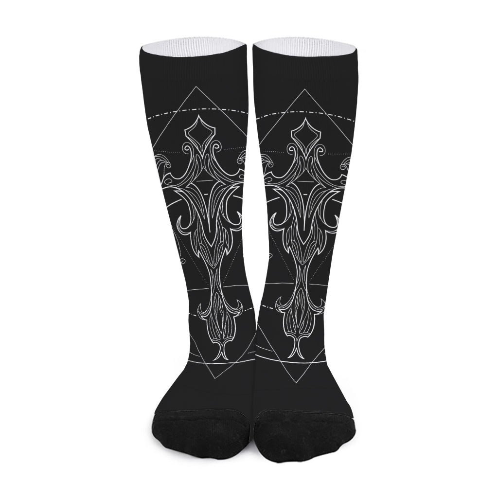 Black And White Libra Sign Print Long Socks