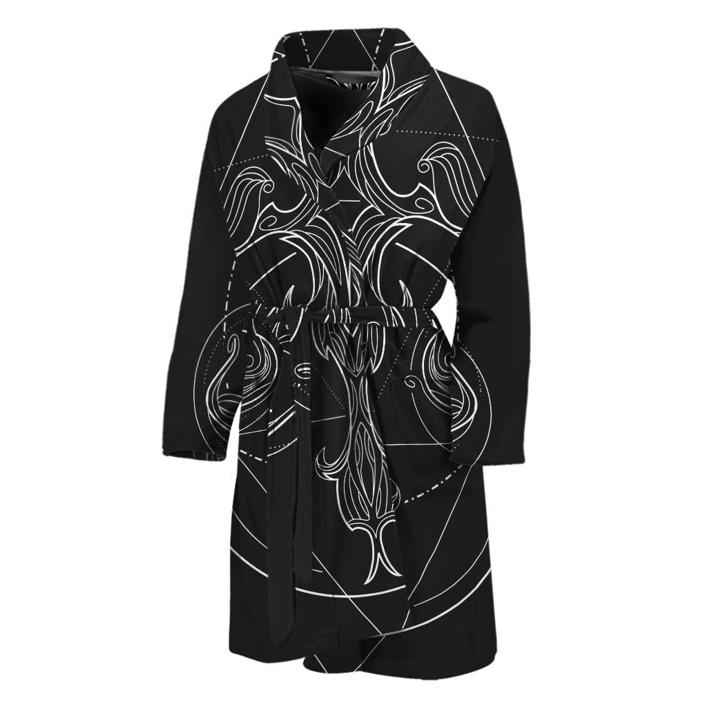 Black And White Libra Sign Print Men's Bathrobe