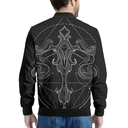 Black And White Libra Sign Print Men's Bomber Jacket