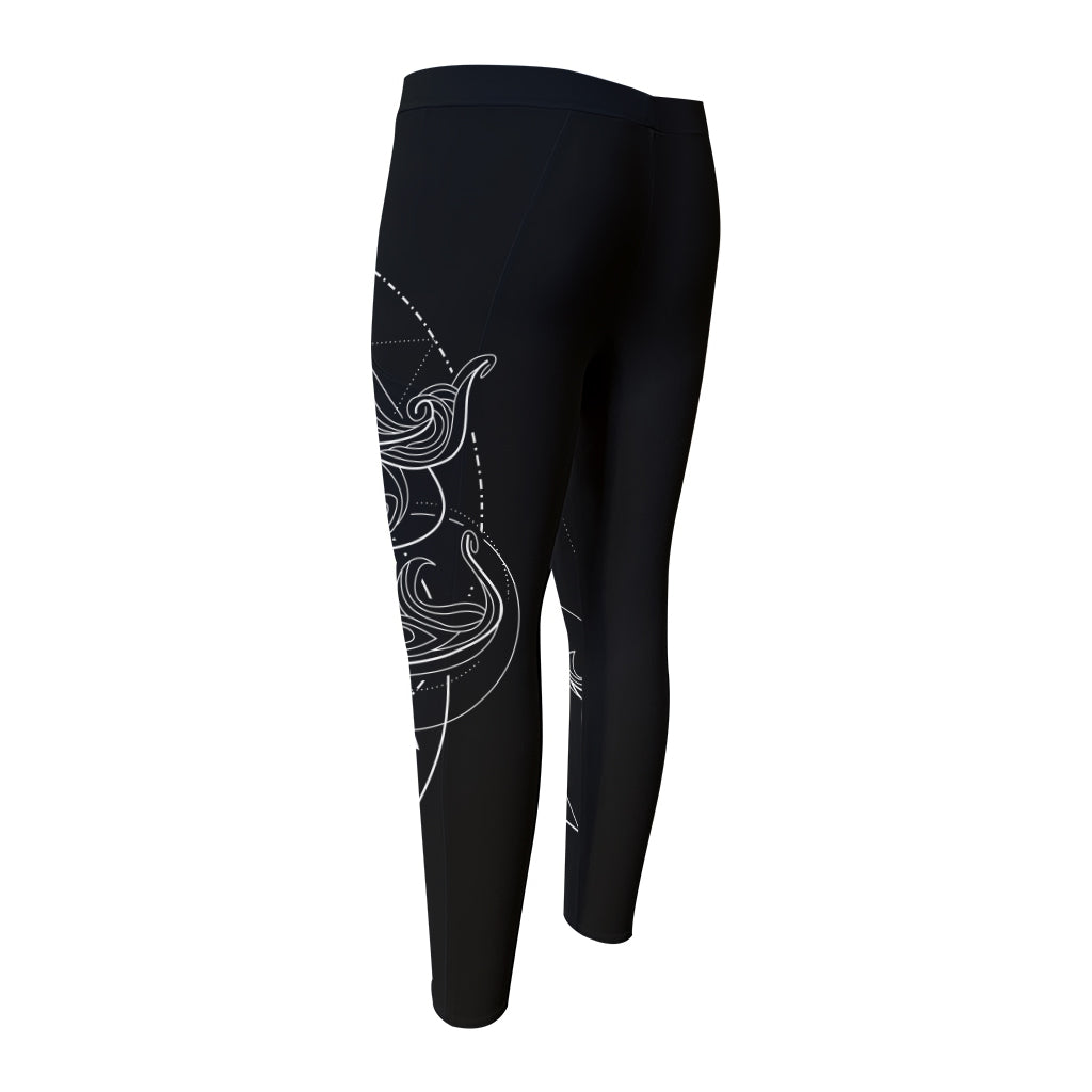 Black And White Libra Sign Print Men's Compression Pants