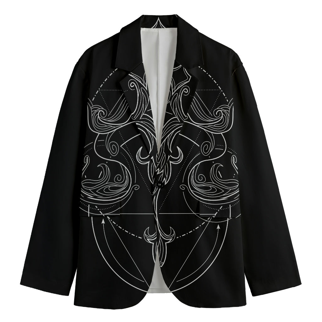Black And White Libra Sign Print Men's Cotton Blazer