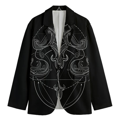 Black And White Libra Sign Print Men's Cotton Blazer