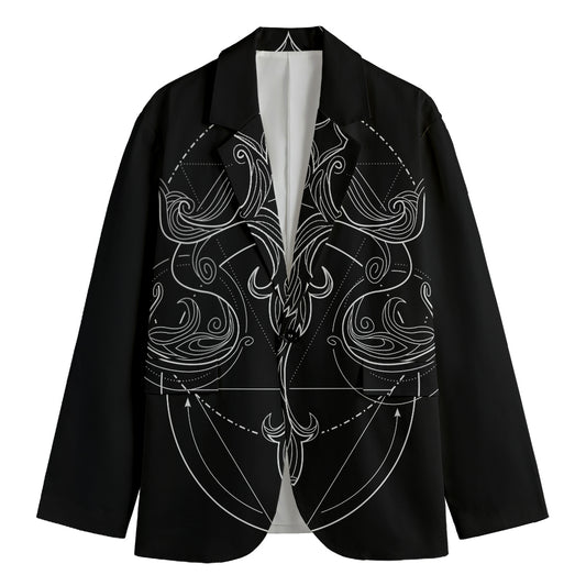 Black And White Libra Sign Print Men's Cotton Blazer