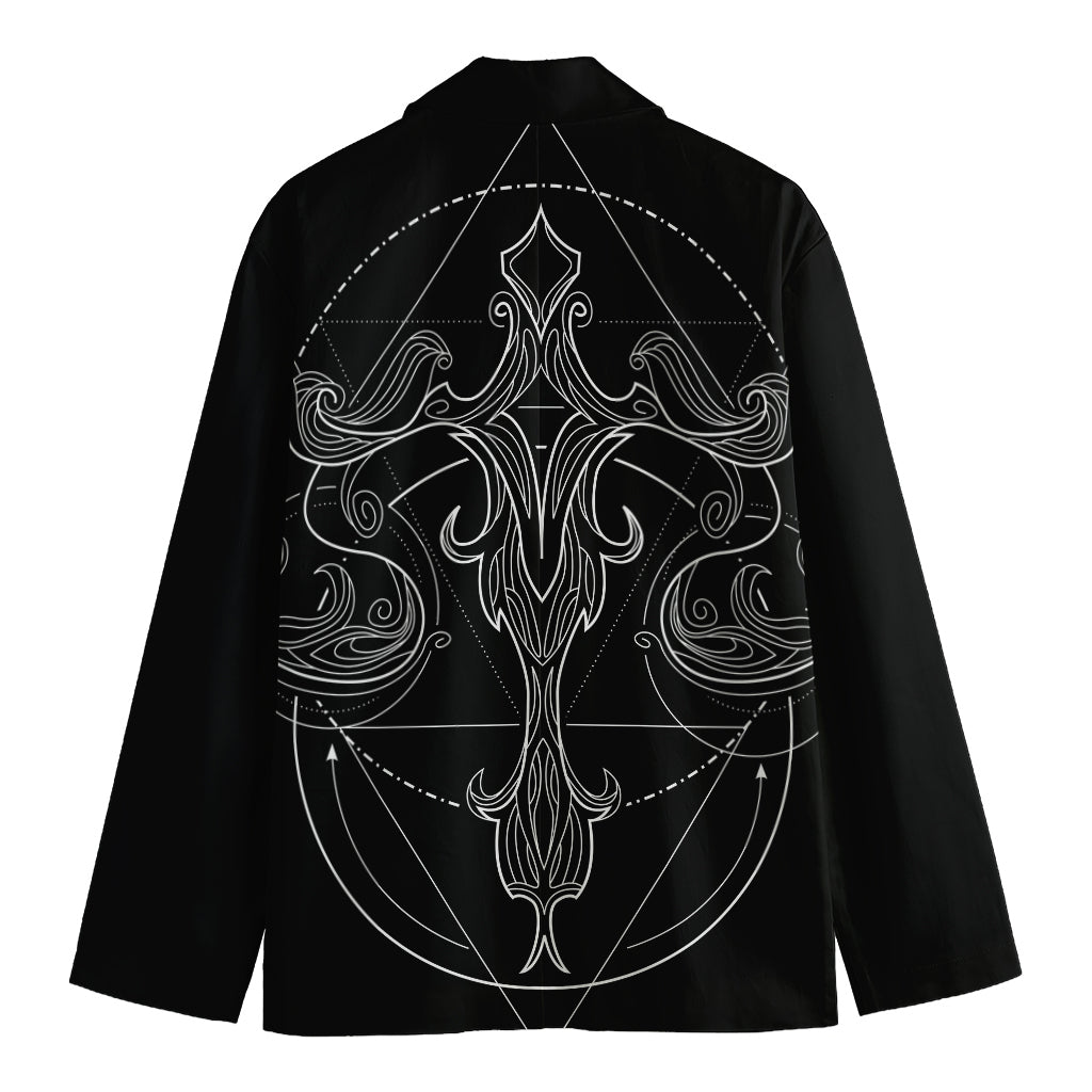 Black And White Libra Sign Print Men's Cotton Blazer