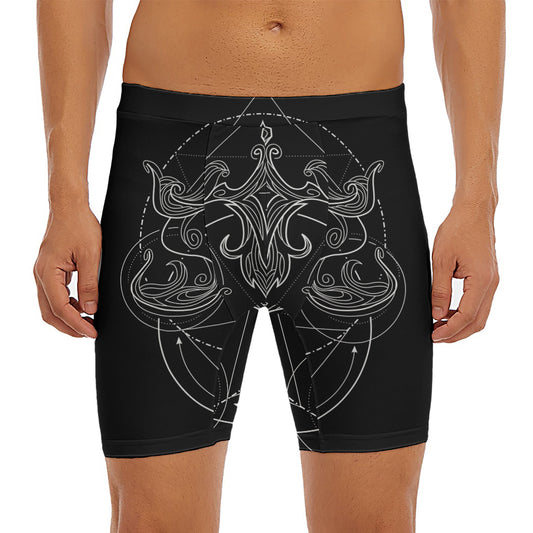 Black And White Libra Sign Print Men's Long Boxer Briefs