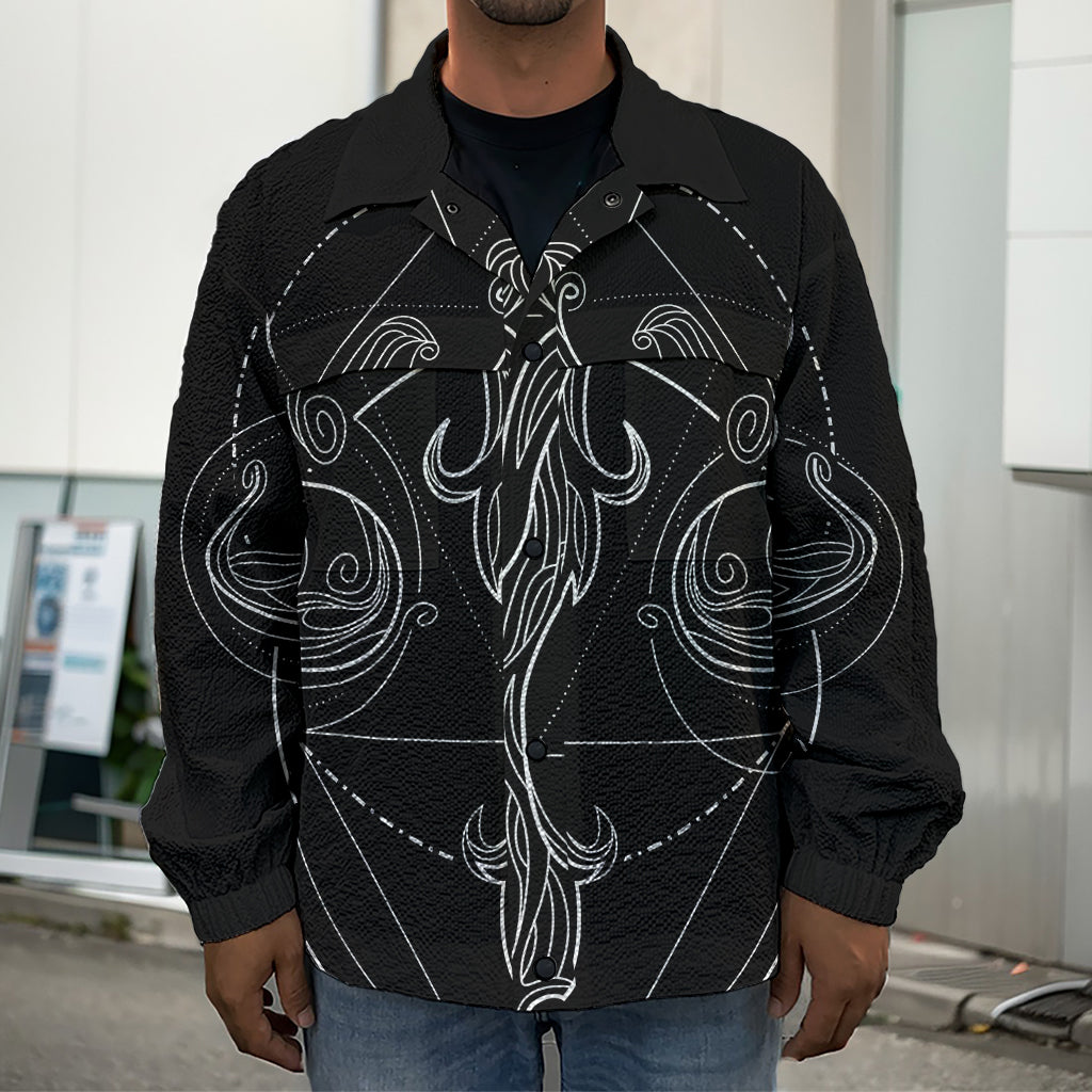 Black And White Libra Sign Print Men's Shirt Jacket