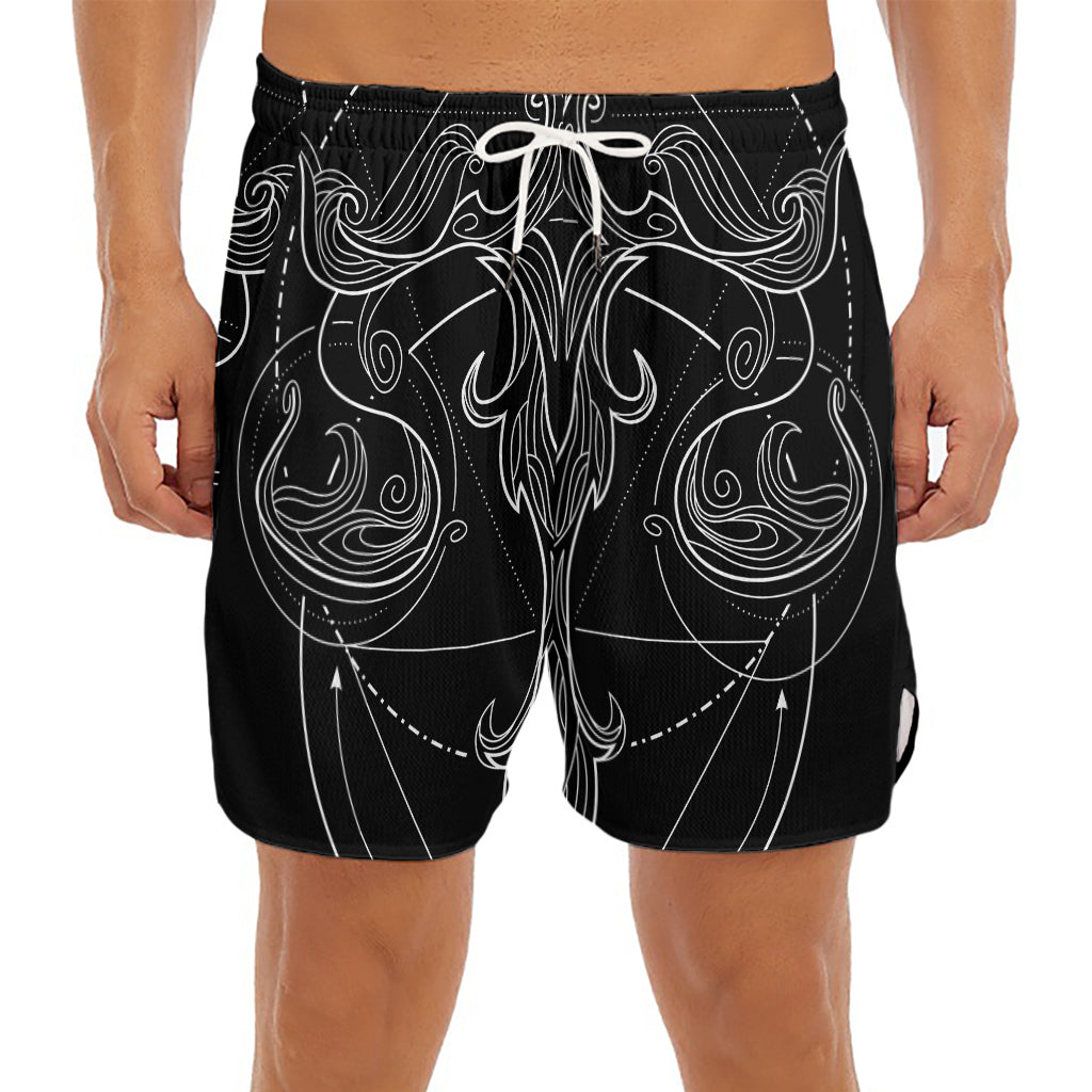 Black And White Libra Sign Print Men's Split Running Shorts