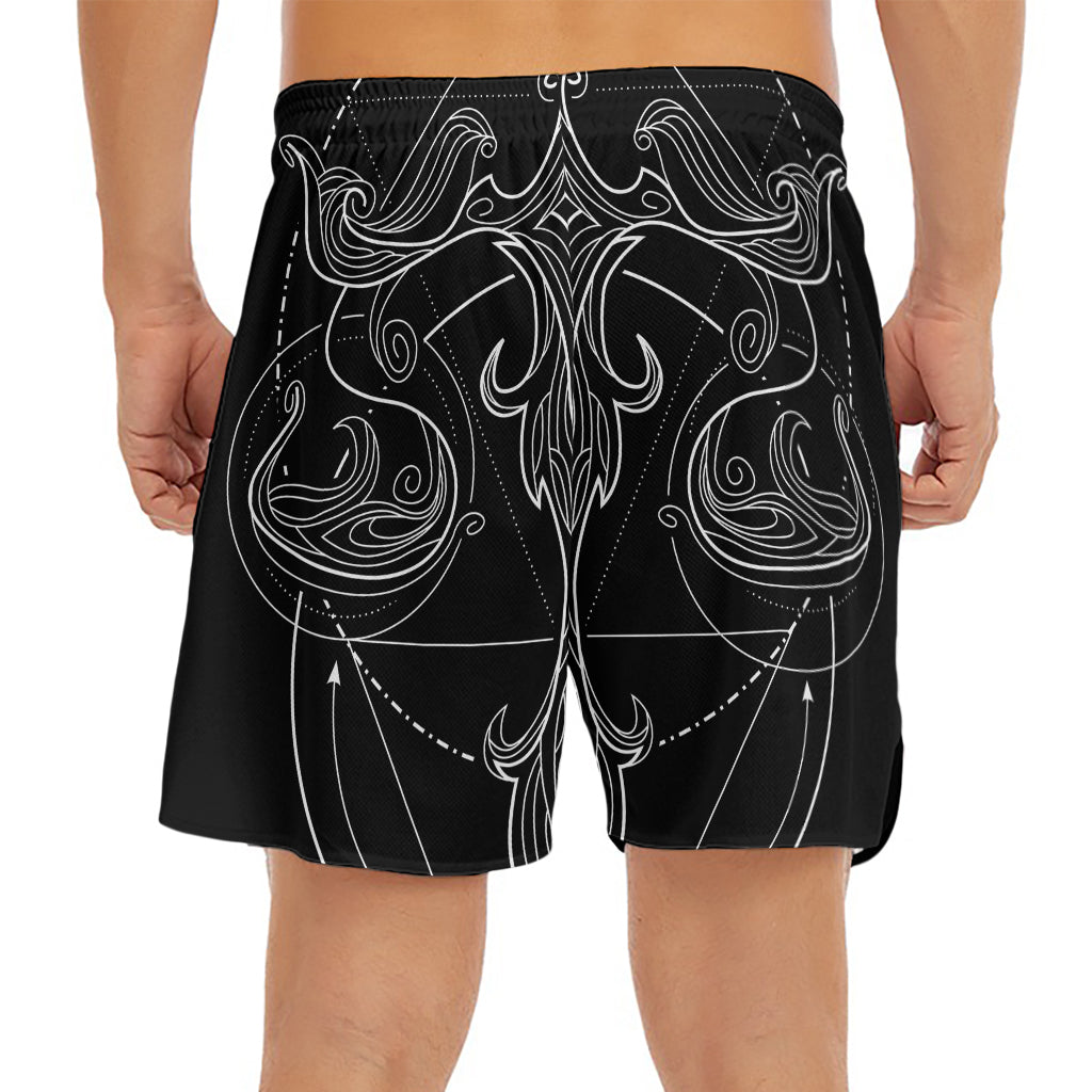 Black And White Libra Sign Print Men's Split Running Shorts