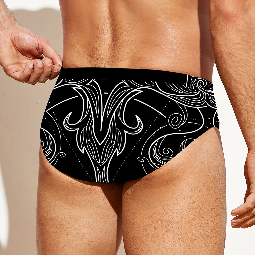 Black And White Libra Sign Print Men's Swim Briefs