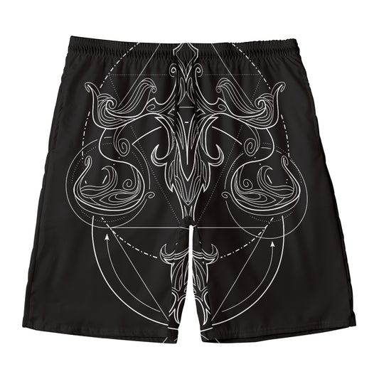Black And White Libra Sign Print Men's Swim Trunks