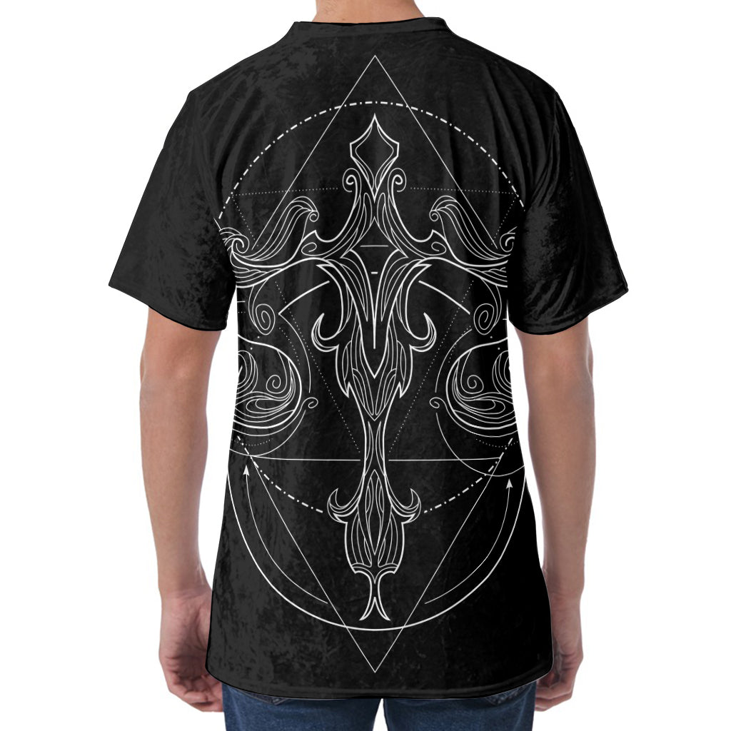 Black And White Libra Sign Print Men's Velvet T-Shirt