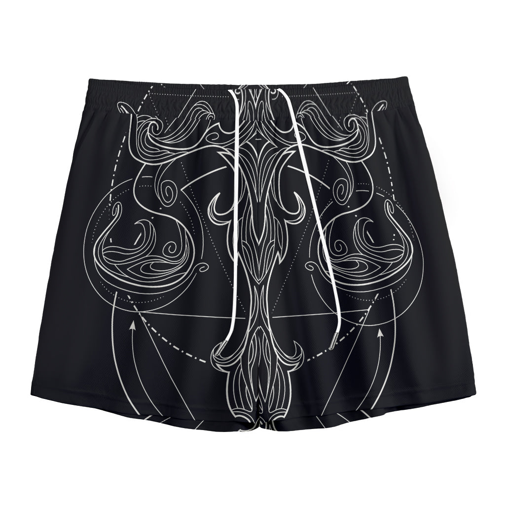 Black And White Libra Sign Print Mesh Shorts