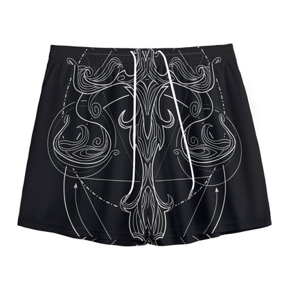 Black And White Libra Sign Print Mesh Shorts