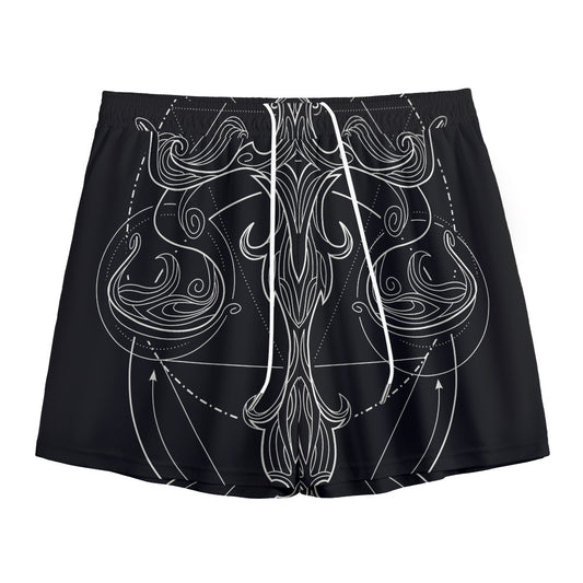 Black And White Libra Sign Print Mesh Shorts