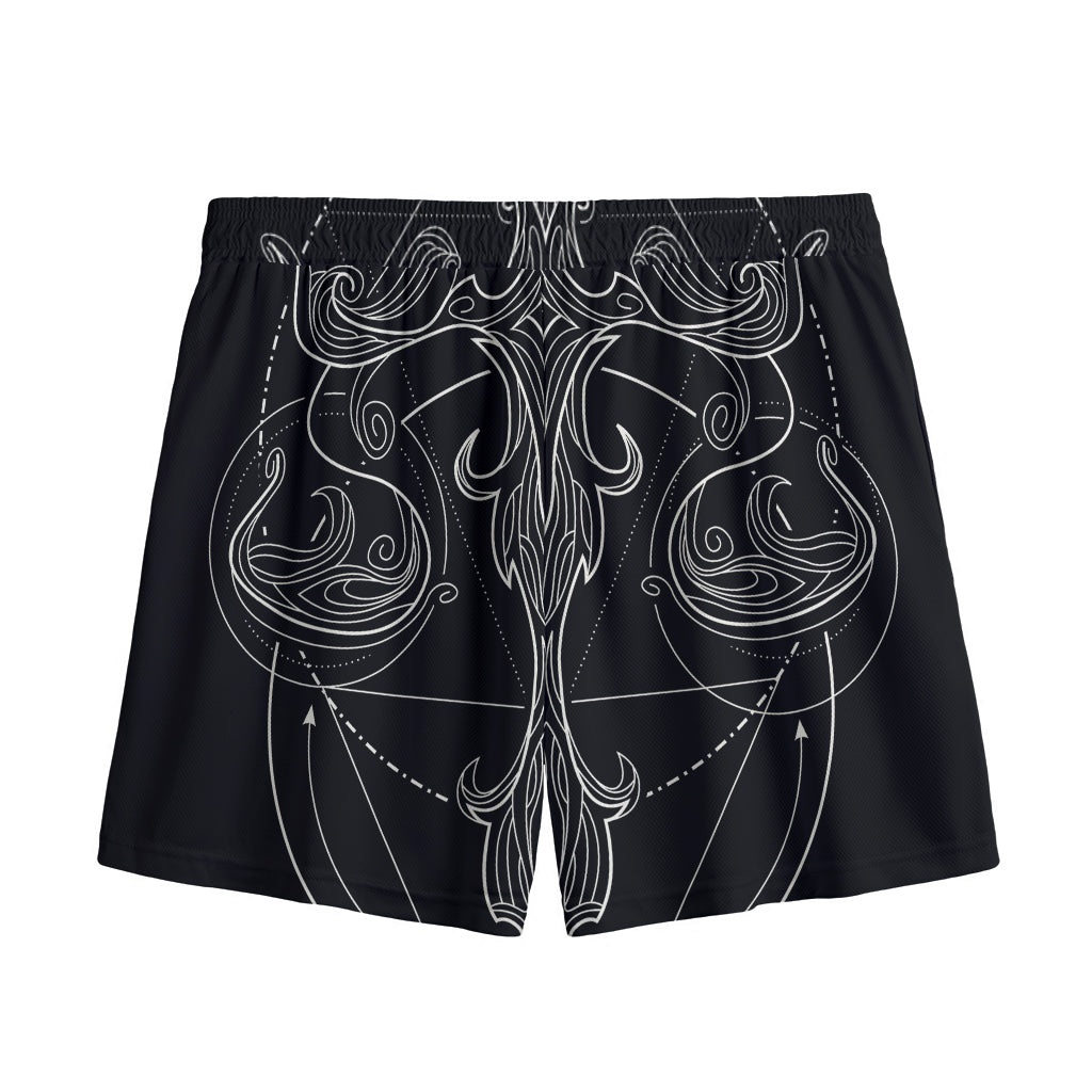 Black And White Libra Sign Print Mesh Shorts
