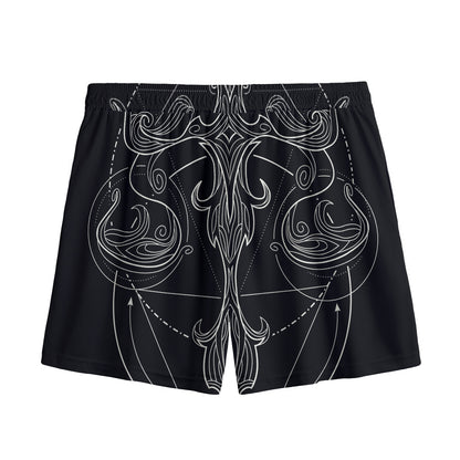 Black And White Libra Sign Print Mesh Shorts