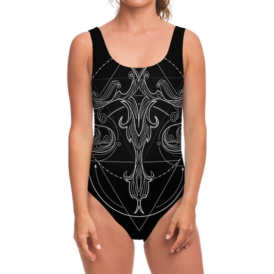 Black And White Libra Sign Print One Piece Swimsuit
