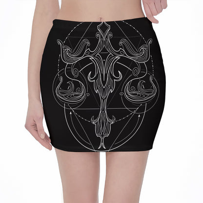 Black And White Libra Sign Print Pencil Mini Skirt