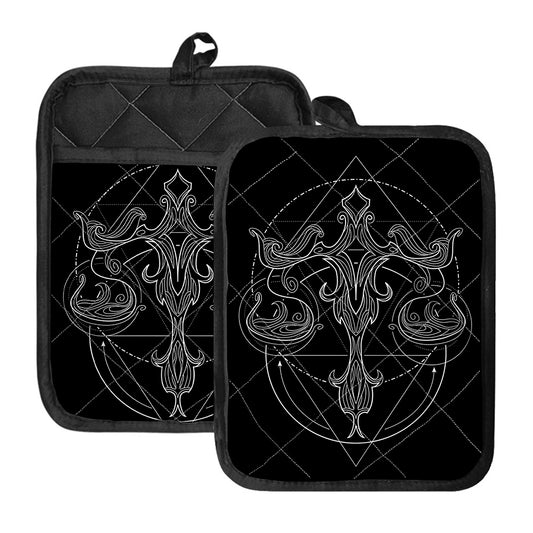 Black And White Libra Sign Print Pot Holders With Pocket
