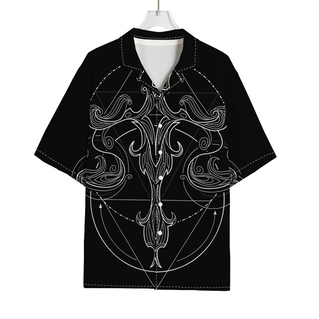 Black And White Libra Sign Print Rayon Hawaiian Shirt