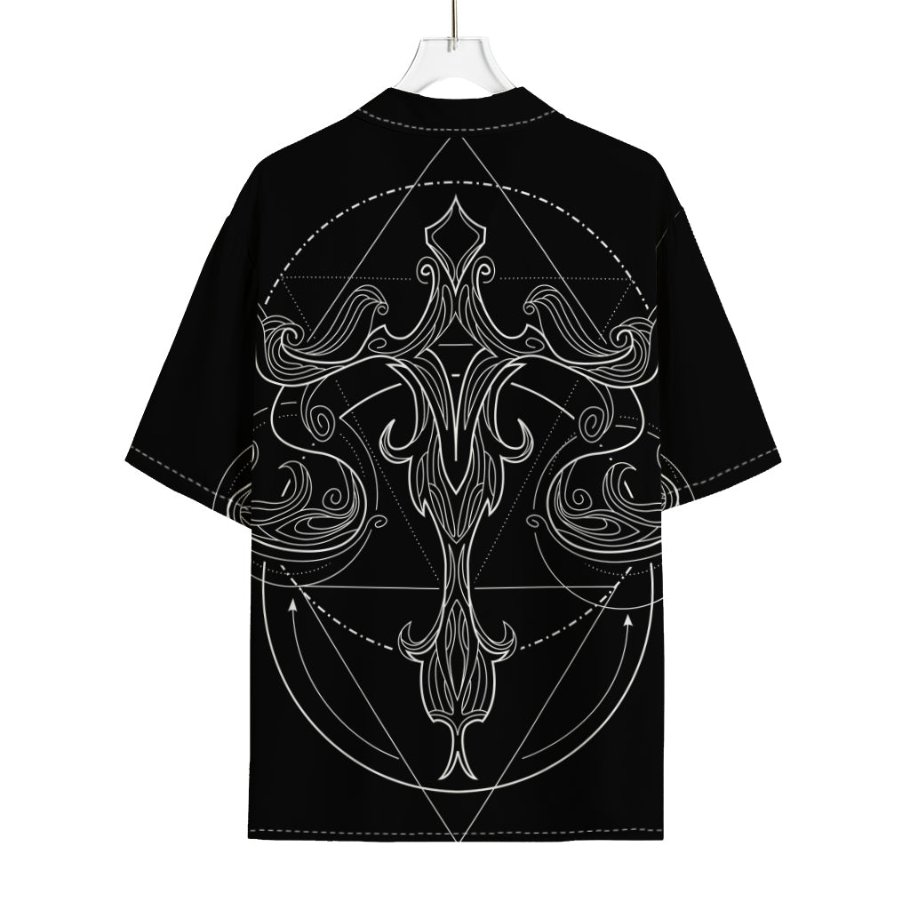 Black And White Libra Sign Print Rayon Hawaiian Shirt