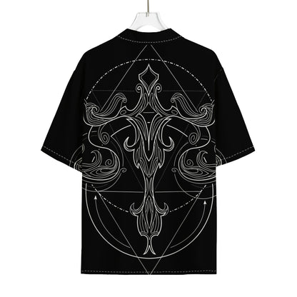 Black And White Libra Sign Print Rayon Hawaiian Shirt