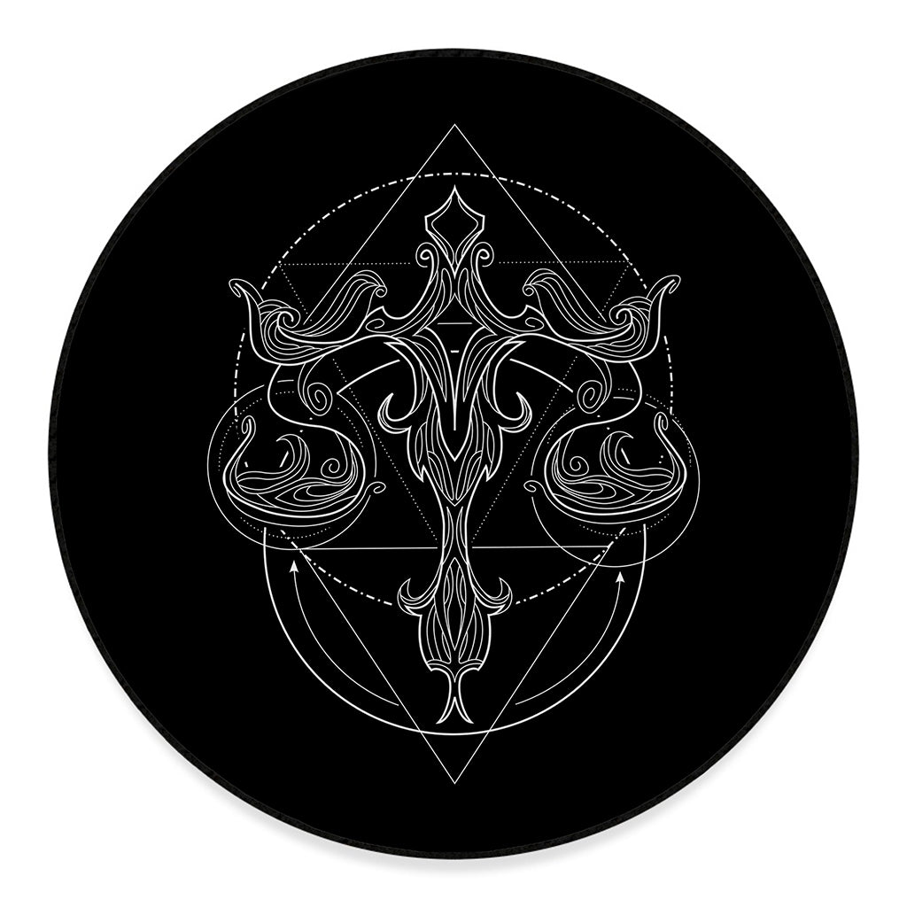 Black And White Libra Sign Print Round Floor Mat