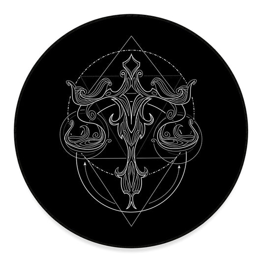 Black And White Libra Sign Print Round Floor Mat