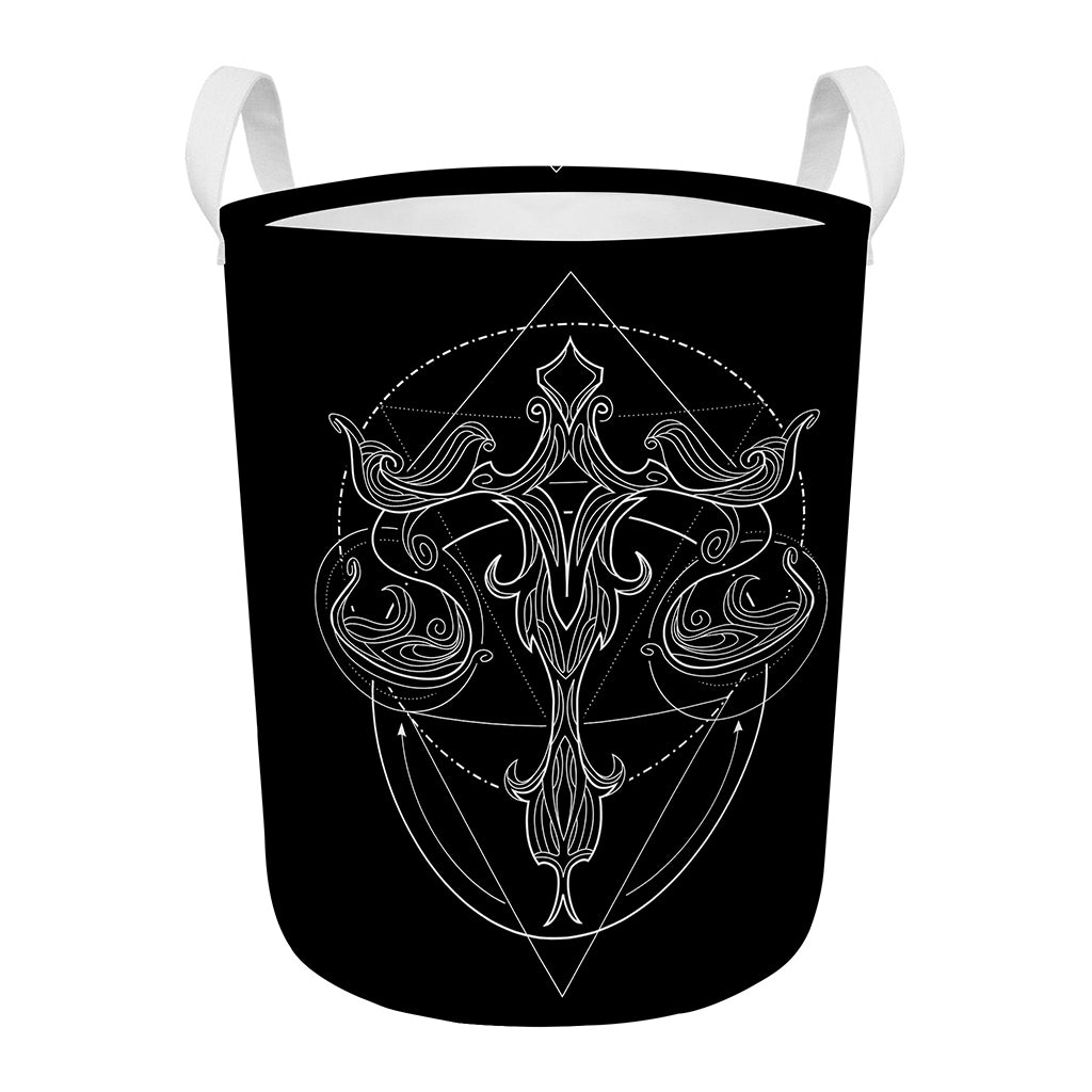 Black And White Libra Sign Print Round Laundry Basket