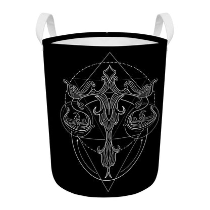 Black And White Libra Sign Print Round Laundry Basket