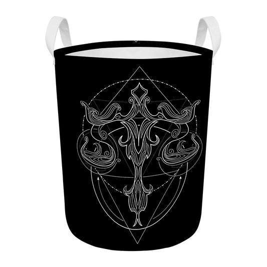 Black And White Libra Sign Print Round Laundry Basket