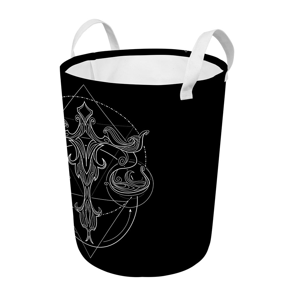 Black And White Libra Sign Print Round Laundry Basket