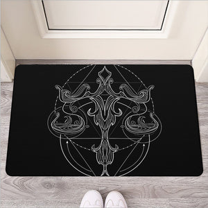 Black And White Libra Sign Print Rubber Doormat