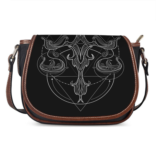 Black And White Libra Sign Print Saddle Bag