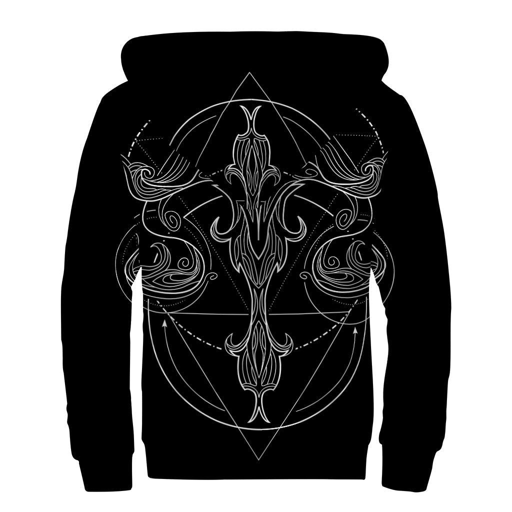 Black And White Libra Sign Print Sherpa Lined Zip Up Hoodie