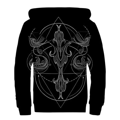 Black And White Libra Sign Print Sherpa Lined Zip Up Hoodie