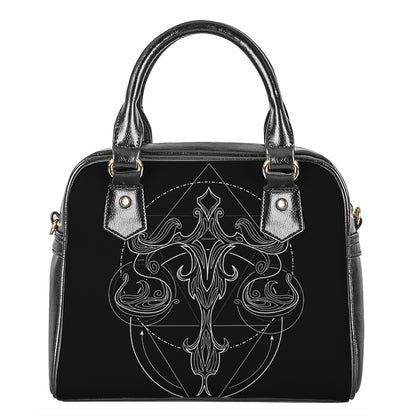 Black And White Libra Sign Print Shoulder Handbag