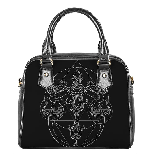 Black And White Libra Sign Print Shoulder Handbag