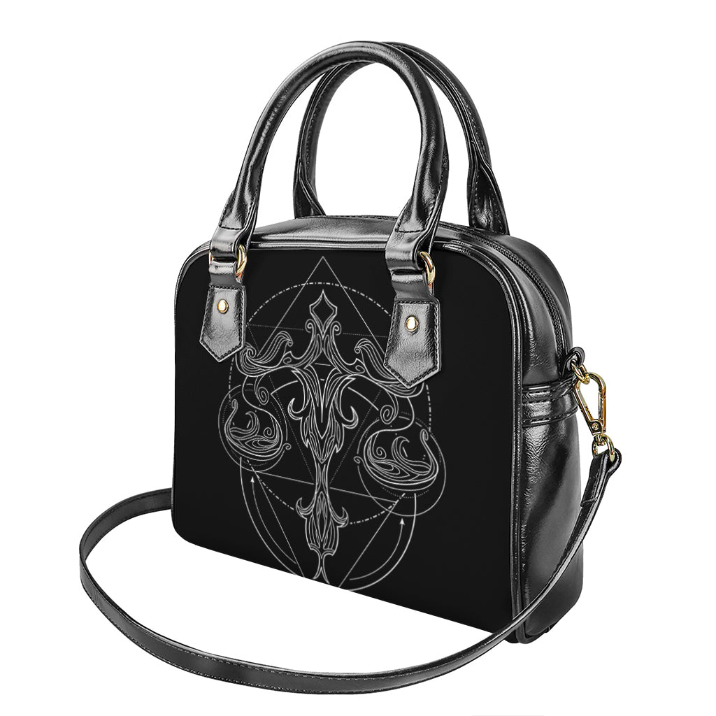 Black And White Libra Sign Print Shoulder Handbag