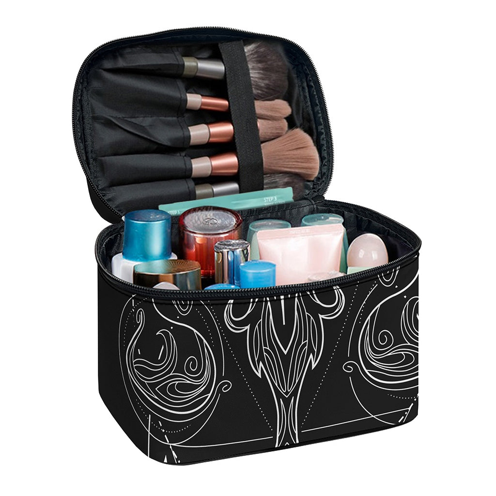 Black And White Libra Sign Print Travel Makeup Bag