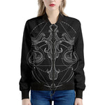 Black And White Libra Sign Print Women's Bomber Jacket