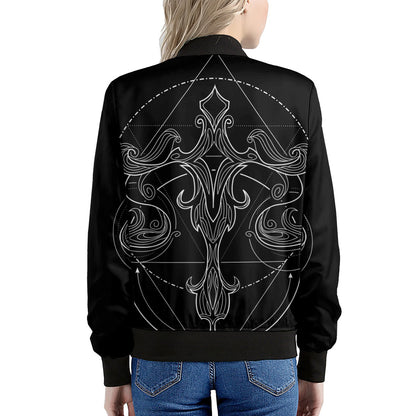 Black And White Libra Sign Print Women's Bomber Jacket