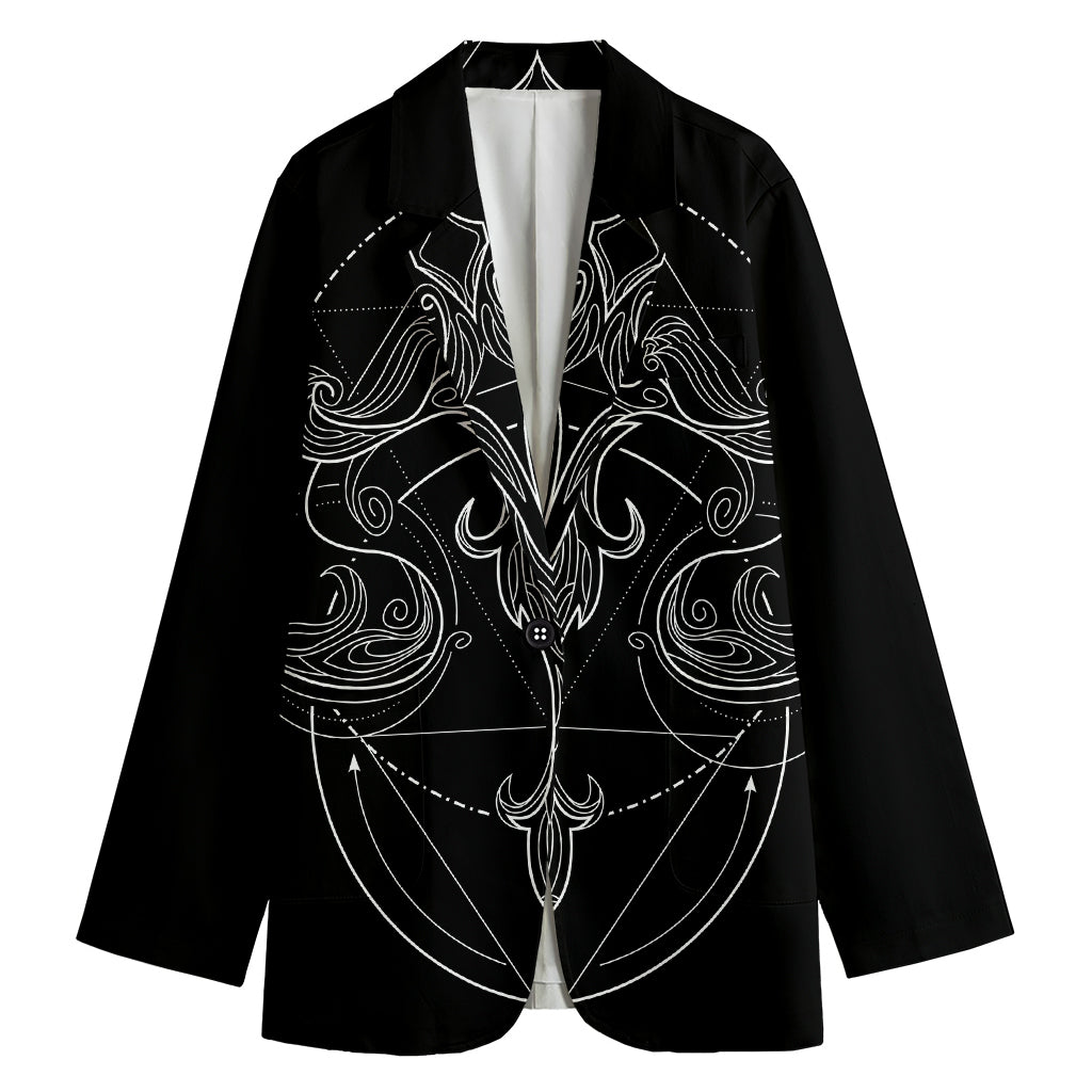 Black And White Libra Sign Print Women's Cotton Blazer