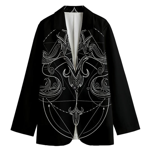 Black And White Libra Sign Print Women's Cotton Blazer