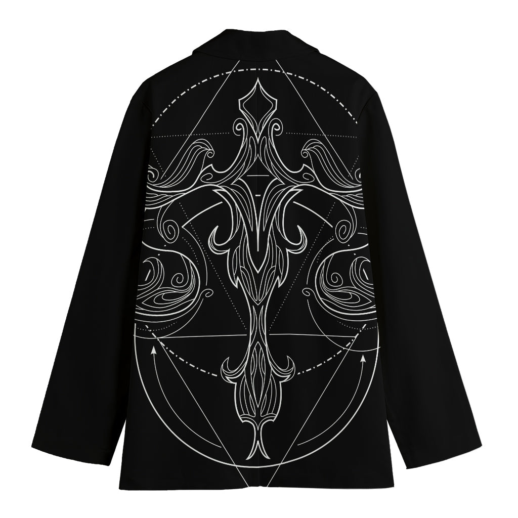 Black And White Libra Sign Print Women's Cotton Blazer