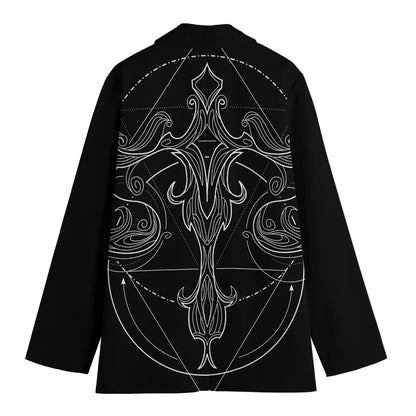 Black And White Libra Sign Print Women's Cotton Blazer