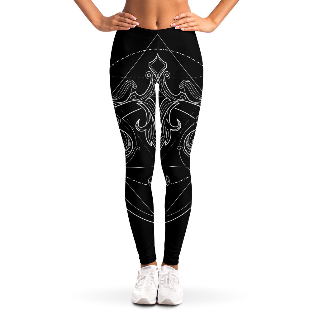 Black And White Libra Sign Print Women's Leggings
